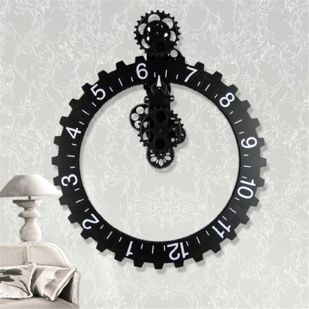 Horloge murale à engrenages et quartz noir Horloge murale Quartz 3D grand engrenage m canique moderne Vintage pour d coration de maison et