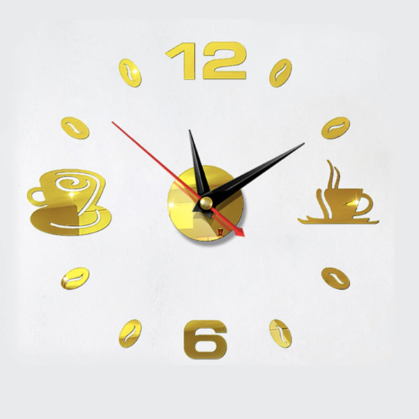 Horloge murale stickers doré café hcd