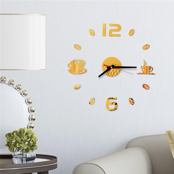 Horloge murale stickers doré café hdc