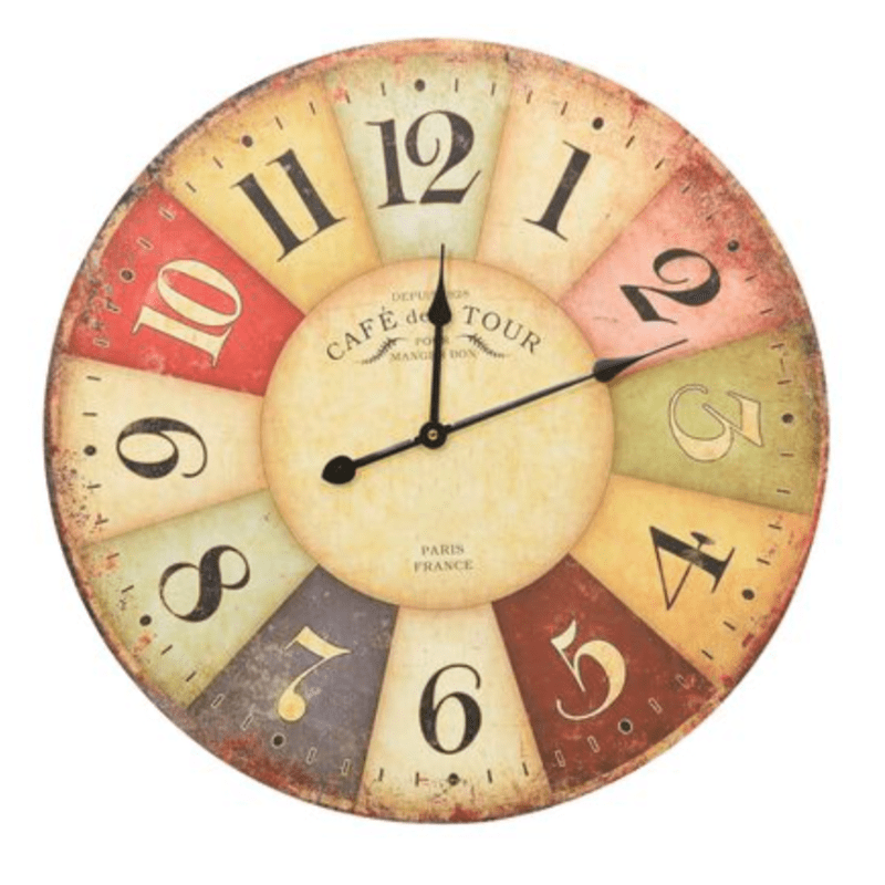 Horloge Murale Rétro Café de la Tour Multicolore sur fond blanc 2