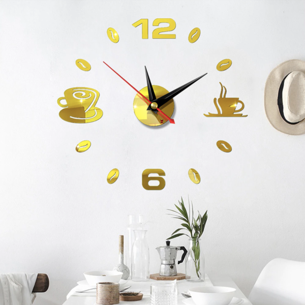 Horloge murale stickers doré café hsdc