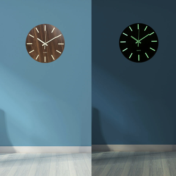 Horloge murale en bois lumineuse fluorescente sans chiffres re