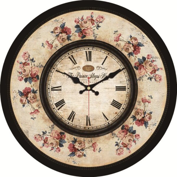 Horloge murale vintage en bois motifs à fleurs 1329 f41cc6