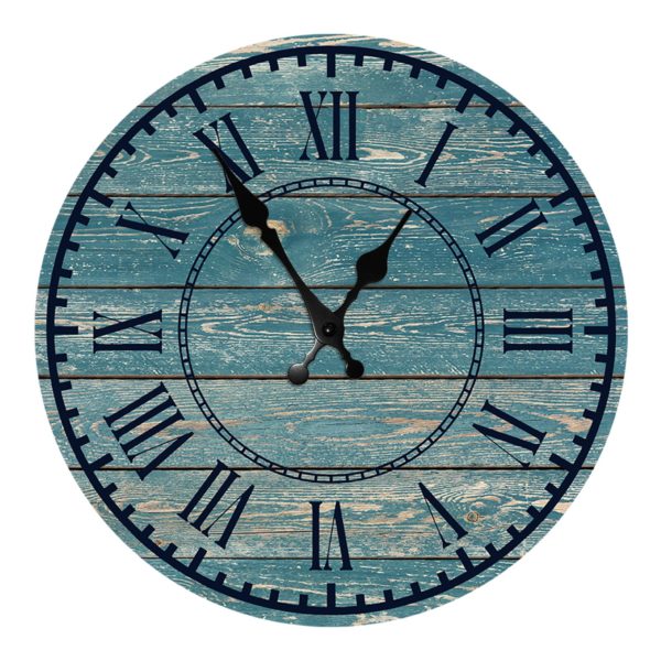Horloge murale rétro en bois bleu effet usé 1758 a867c2