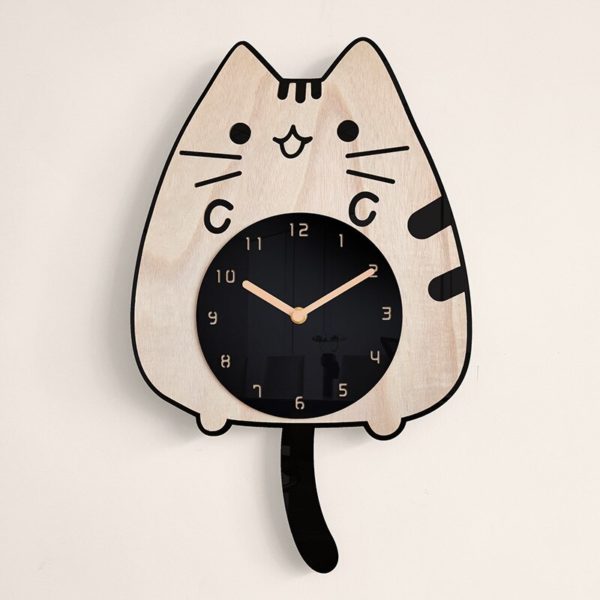 Horloge murale chat kawaii en bois 219 e8874a