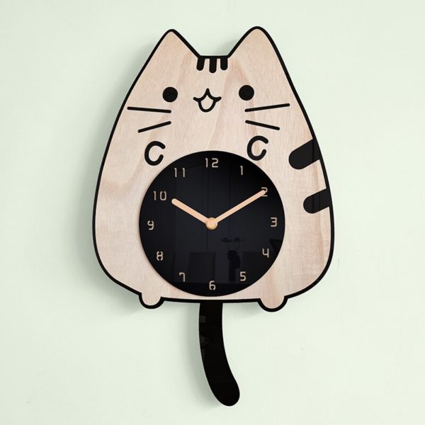 Horloge murale chat kawaii en bois 219 ea2a8c