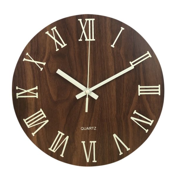 Horloge murale chiffre romain en bois avec veilleuse 2985 288f71