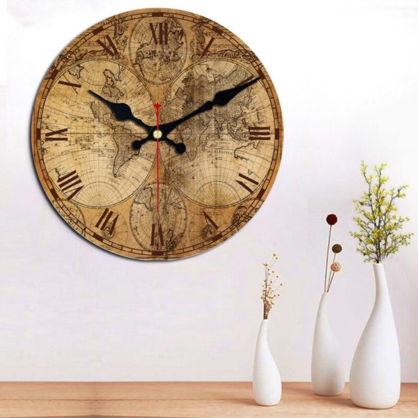Horloge murale en bois mappemonde vintage 3278 4f3942