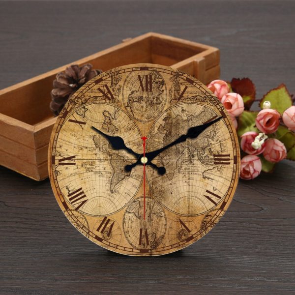 Horloge murale en bois mappemonde vintage 3278 9b7b3c