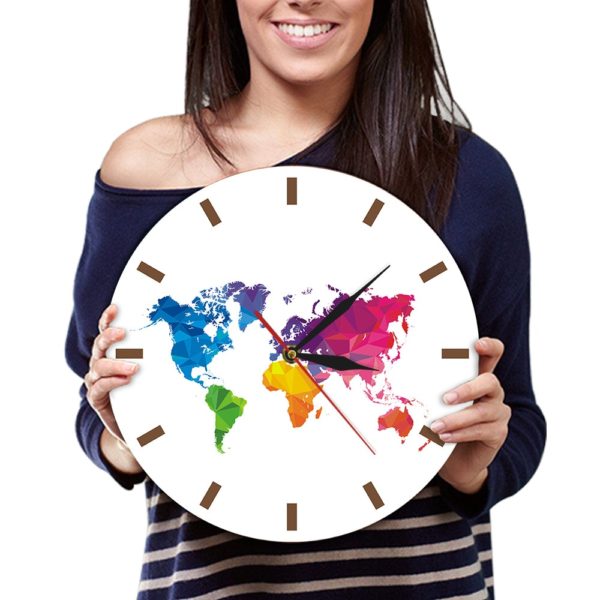 Horloge murale mappemonde multicolore sans cadre 3803 61b4d4