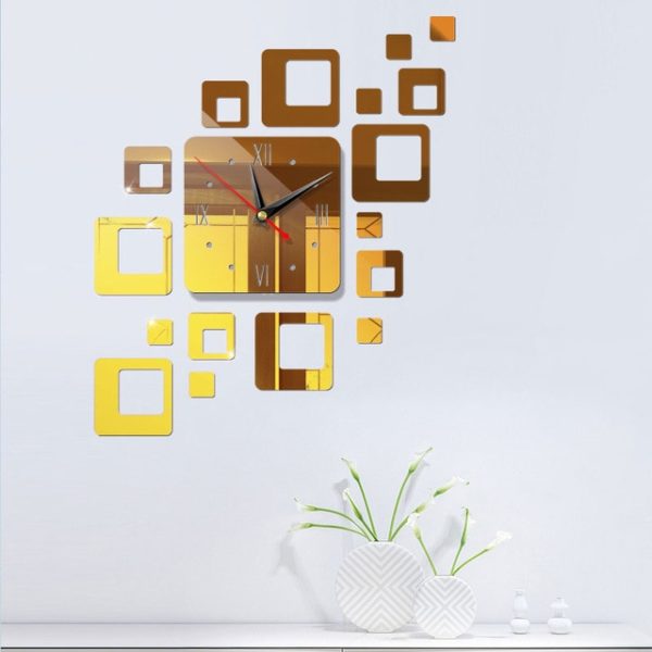 Horloge murale design carrés doré 4396 ecf533