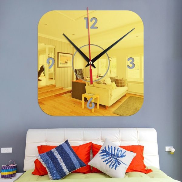 Horloge murale dorée en miroir carré 7533 3f2636