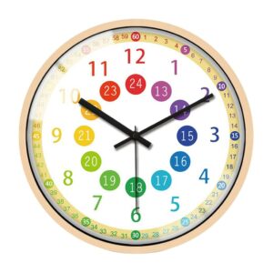Horloge murale pour enfant avec les chiffres aux couleurs de l'arc-en-ciel