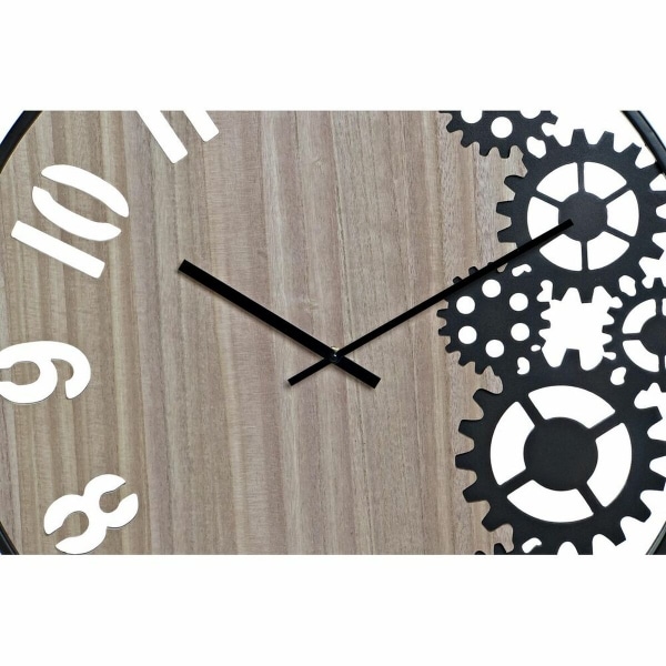 Horloge à petits engrenages en bois et métal noir horloge murale dkd home decor bois naturel noir fer engrenage 60 x 4 x 60 cm 382028 1