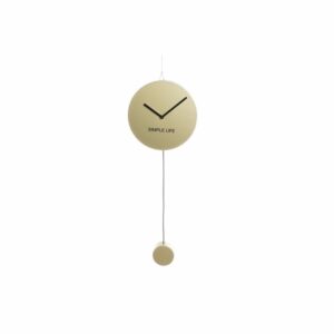 Horloge au design simple et épurée, dorée, avec pendule, présentée sur fond blanc