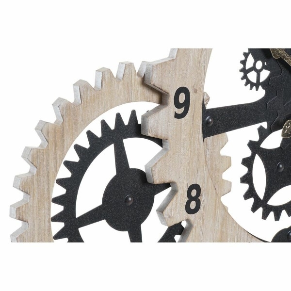 Horloge représentant 3 engrenages en couleur naturelle et noire, présentée sur fond blanc