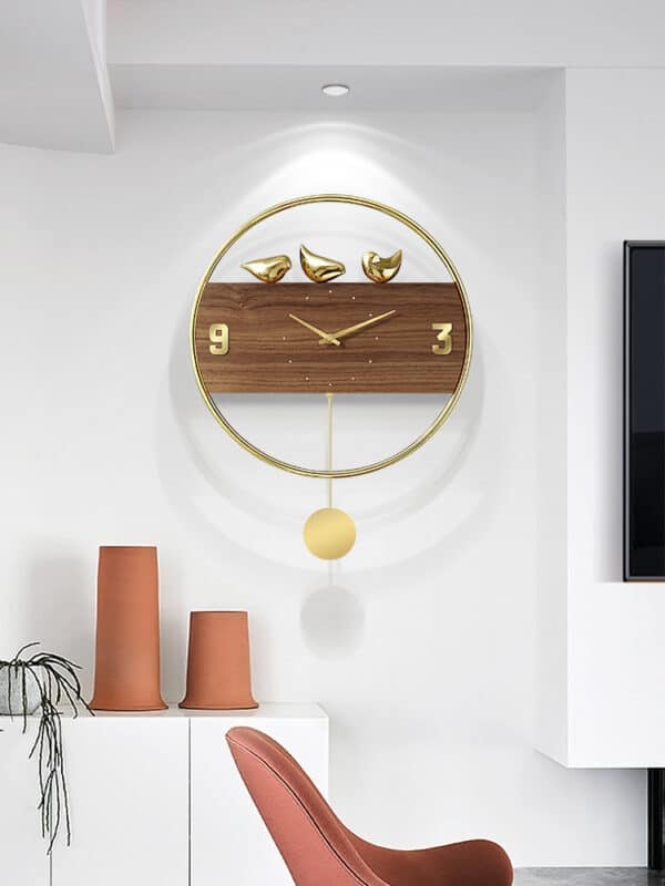 Horloge murale rétro nordique avec oiseau 3D dorés bf7f884d ca1e 4bc7 9987 71a4206aff3e