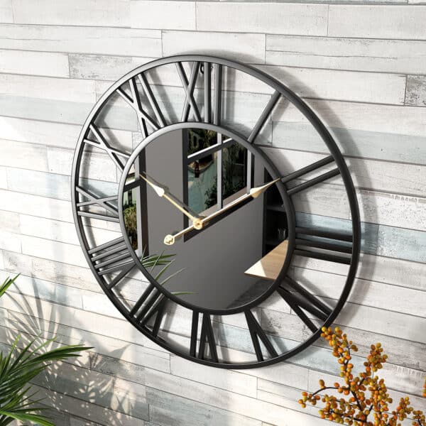 Horloge murale ronde noire en fer forgé style européen