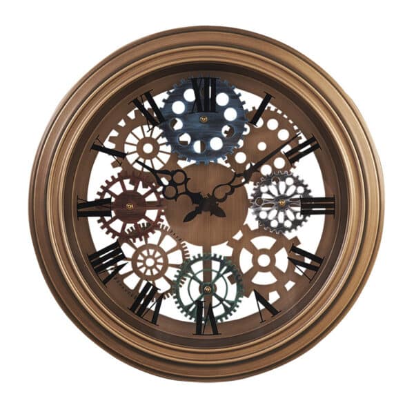 Horloge steampunk murale en métal rétro, avec chiffres romain, avec style d'écrous à l'intérieur, horloge marron