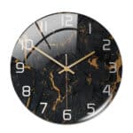 Horloge murale effet marbre noir, design moderne, avec désignation des heures avec des chiffres