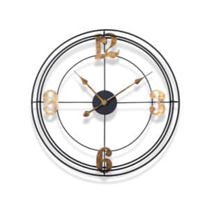 Horloge murale en fer de grande taille, design moderne, armature noire en métal, indication des heures 12, 3, 6, 9