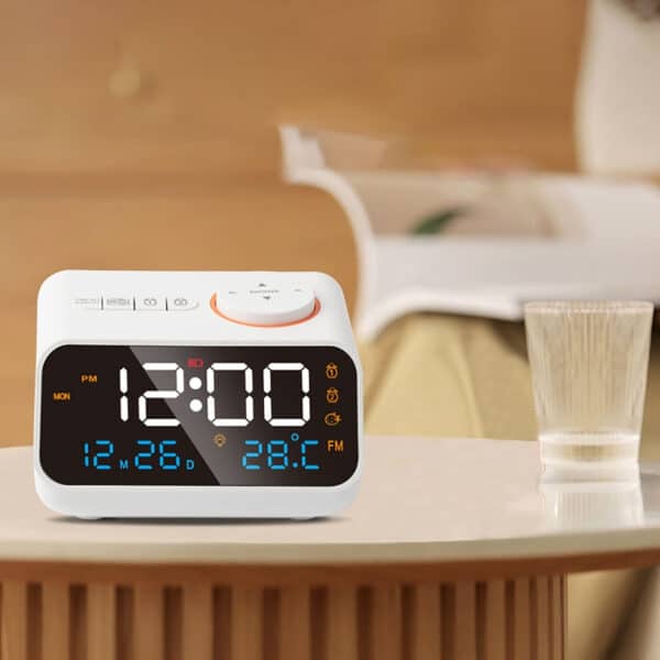 Horloge Réveil Numérique LED à Commande Vocale et Charge USB