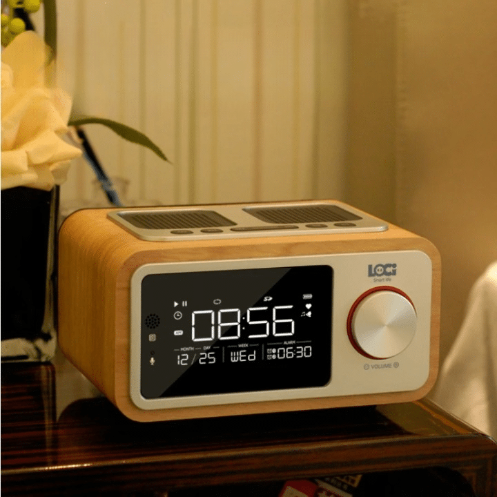 Radio Réveil Vintage Beige en Bois avec Écran LCD