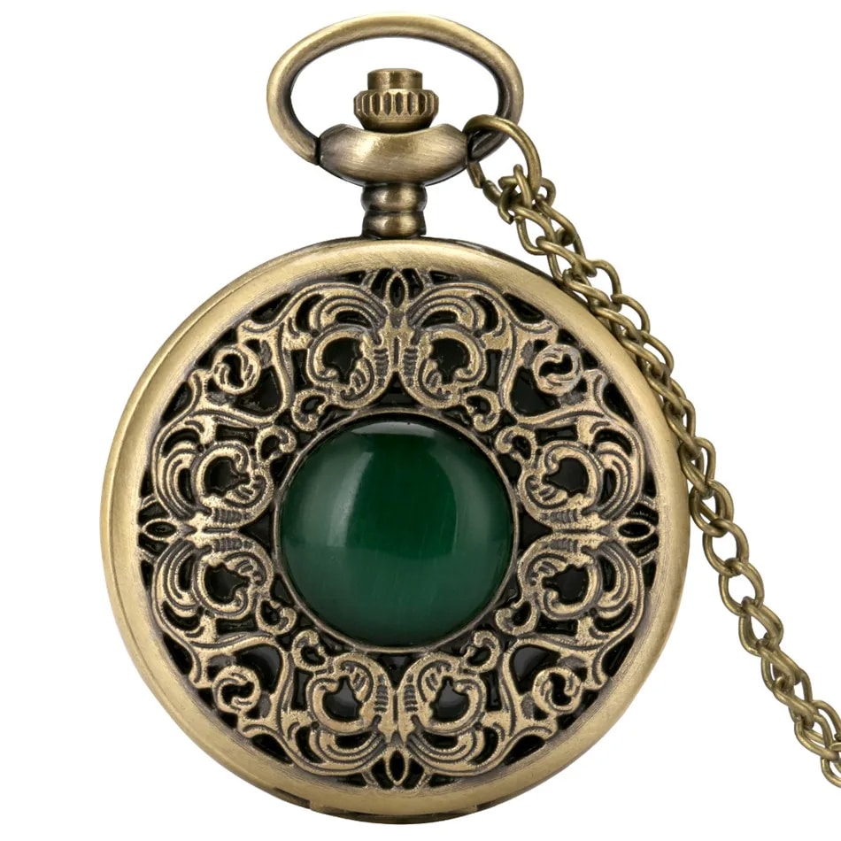 Montre Gousset Femme Style Pendentif avec une Pierre Verte • Ma