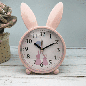 Horloge Réveil Analogique Moderne lapin rose avec fleurs