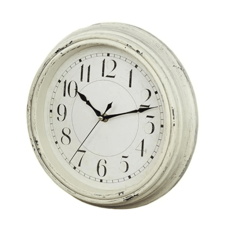 horloge murale ronde vintage silencieuse élégante blanche sur fond blanc