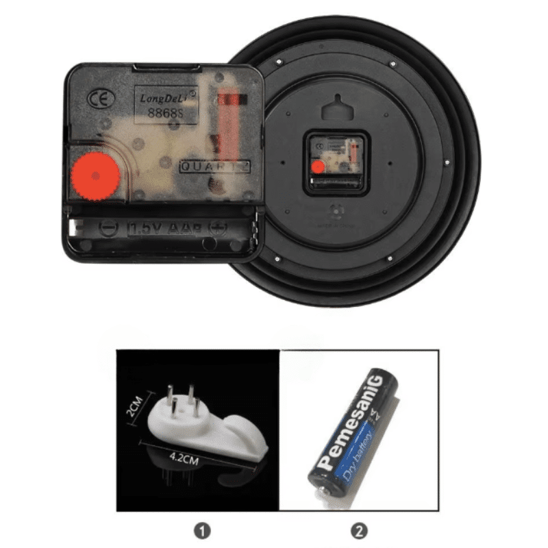 horloge murale ronde vintage silencieuse élégante dos avec batterie et système d'accroche