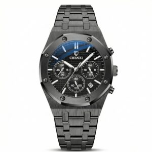 Montre Homme Noire à Quartz en Acier Inoxydable 1