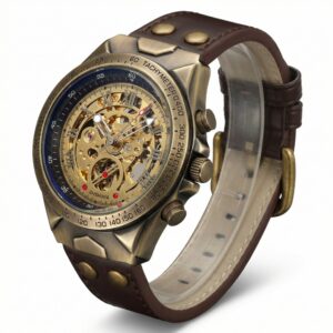 Montre Homme Mécanisme Apparent de Style Rétro avec Bracelet en Cuir 1