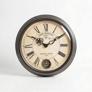 Horloge Ancienne Murale Vintage En Métal Ronde Avec Chiffres Romains 1