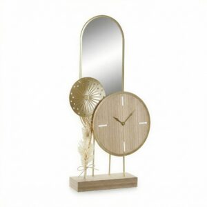 Horloge de table avec petit miroir intégré en métal et bois 1