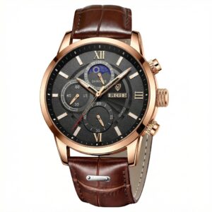 Montre Homme Noire et Dorée à Quartz avec Bracelet en Cuir 1