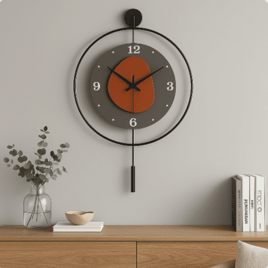 Horloge Design Murale Décorative – Métal Orange & Noir Silencieuse 3