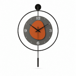Horloge Design Murale Décorative – Métal Orange & Noir Silencieuse