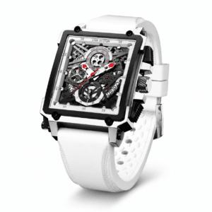 Montre Blanche avec Cadran Carré et Bracelet en Silicone