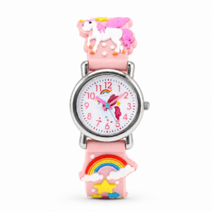Montre Fille Rose avec Licorne et Arc-en-ciel