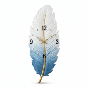 Grande Horloge Murale En Forme De Plume Blanche Et Bleue