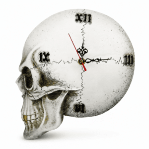 Horloge steampunk murale en forme de crâne avec chiffres romain