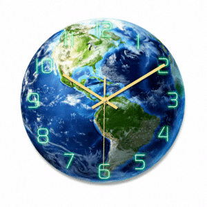 Horloge murale mappemonde vu du ciel fluorescente