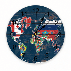 Horloge murale mappemonde en drapeaux