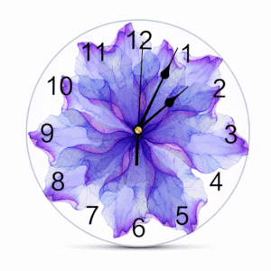 Horloge murale avec magnifique fleur violette style aquarelle