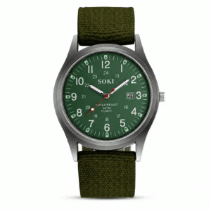 Montre Aviateur avec Cadran Rond et Bracelet en Toile