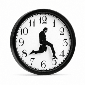 Horloge travailleur en costume enjambant l'heure