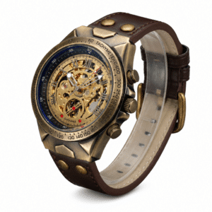 Montre Homme Mécanisme Apparent de Style Rétro avec Bracelet en Cuir