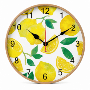Horloge murale en bois silencieuse citron en aquarelle