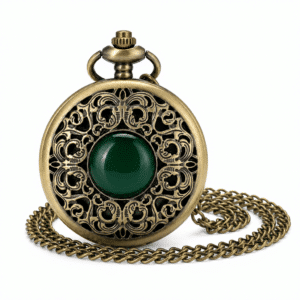 Montre Gousset Femme Style Pendentif avec une Pierre Verte